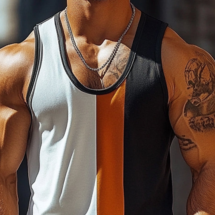 Heren Sport Stripe Print Crew Neck Tanktops MTA2211E5X