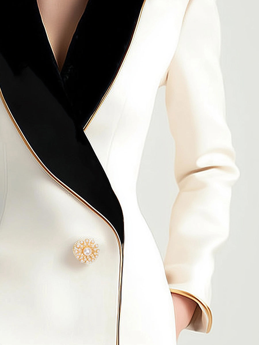 Elegante Asymmetrische Witte Blazer met Zwarte Contrasterende Revers