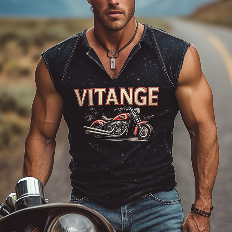 Heren Casual Klassieke Amerikaanse Western Tough Style Motorfiets Rijden Katoen Gemengde Gedrukte Slim Fit V-Hals Tanktop MTA2827E0K