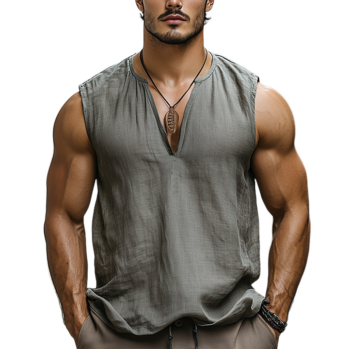 Heren Nieuwe Zomer Mode Casual Stoere Stijl V-hals Katoen en Linnen Tanktop MTA2770E7K