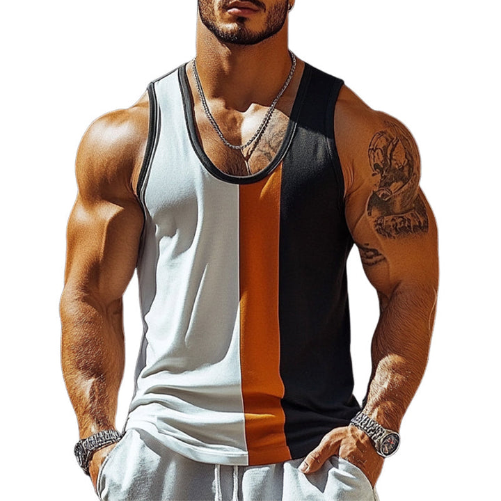 Heren Sport Stripe Print Crew Neck Tanktops MTA2211E5X
