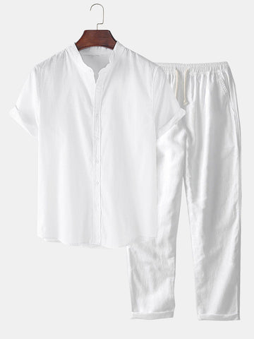 Linnen Look Korte Mouwen Basis Shirts & Rechte Linnen Broeken