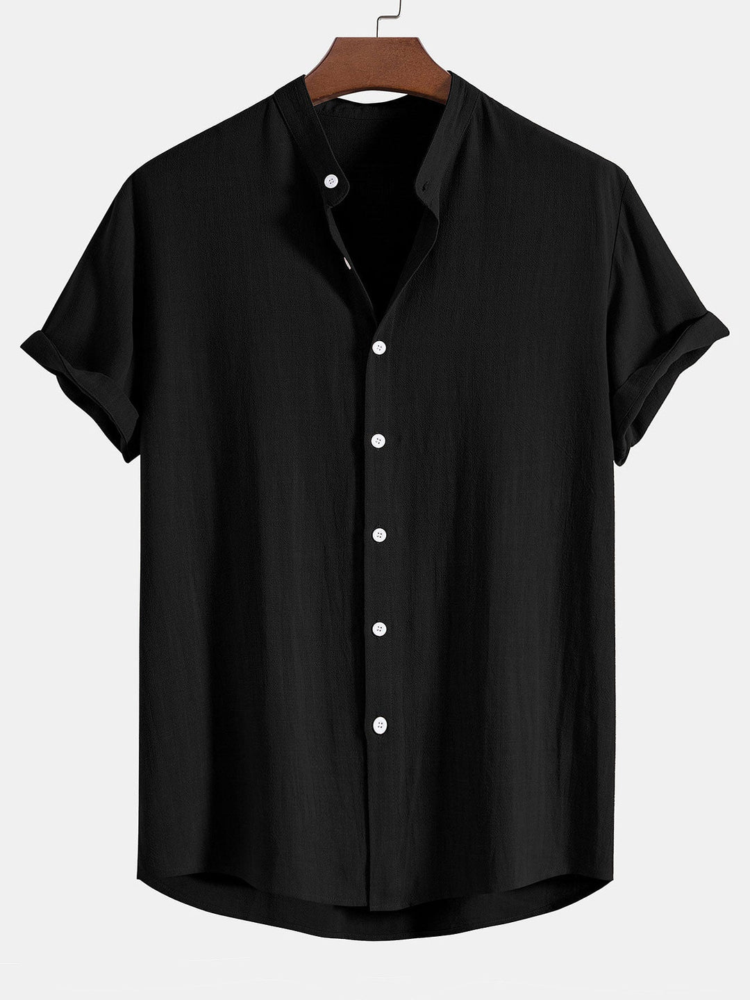 Linnen-rayonmix overhemd met staande kraag en rechte linnen broek