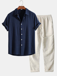 Linnen Rayon Mix Knopshirt & Rechte Linnen Broek