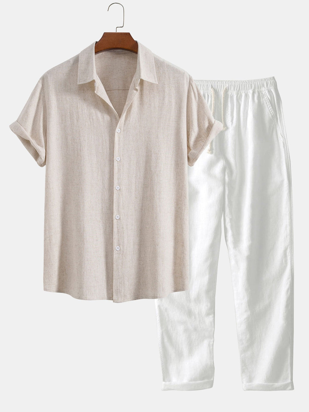 Linnen Rayon Mix Knopshirt & Rechte Linnen Broek