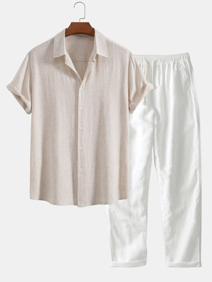 Linnen Rayon Mix Knopshirt & Rechte Linnen Broek