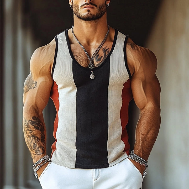 Heren Contrast Stripe Crew Neck Knit Slim Fit Tanktops MTA2293E8X 