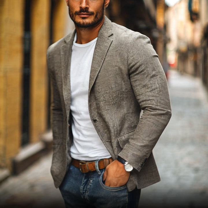 【24 uur verzending】 Heren Casual Katoen Linnen Notch Revers Eengestrekte Slank-fit Blazer 34577242M
