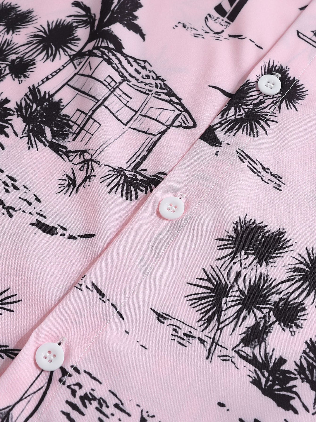 Palmboom Zeilboot Print Doorknoop Shirt & Zwembroek