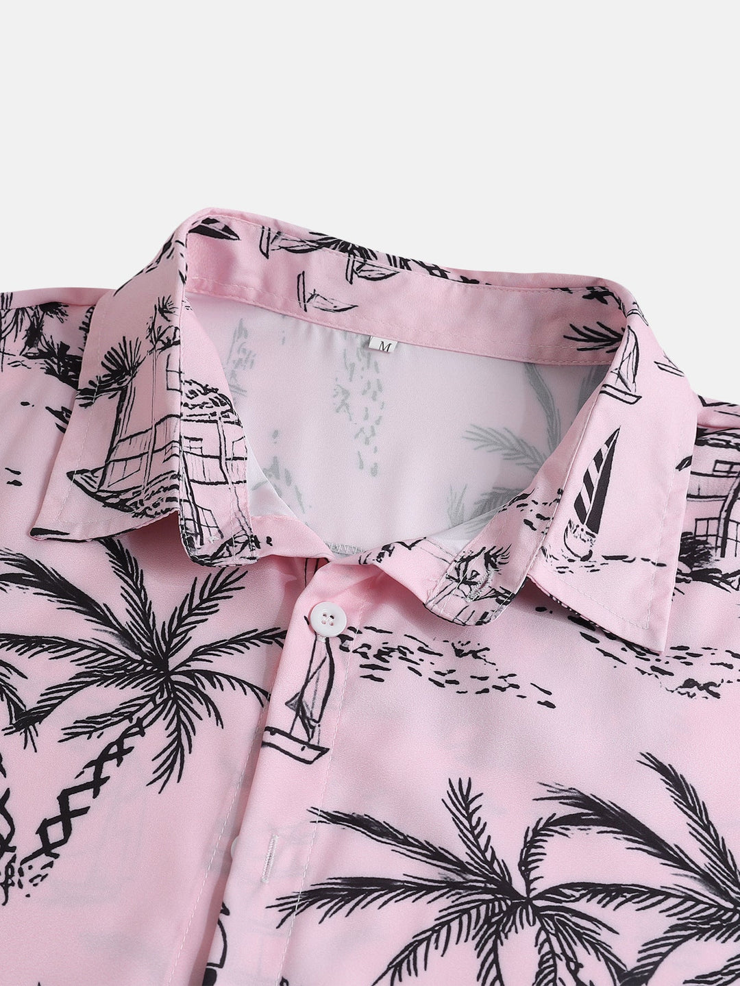Palmboom Zeilboot Print Doorknoop Shirt
