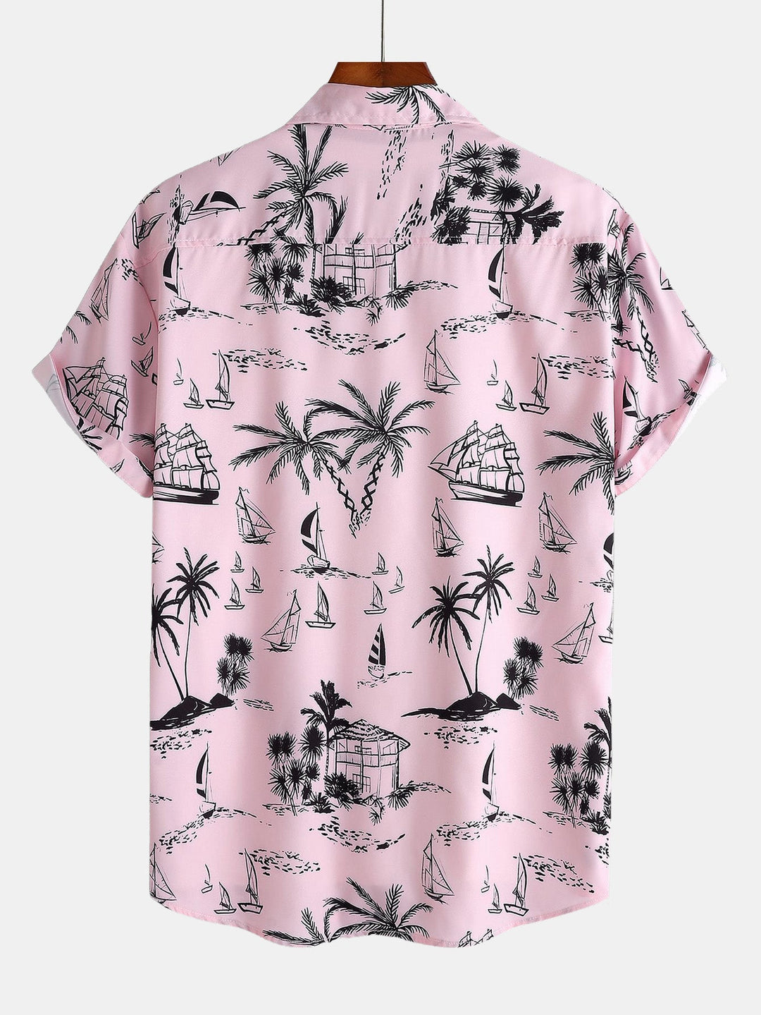 Palmboom Zeilboot Print Doorknoop Shirt & Zwembroek