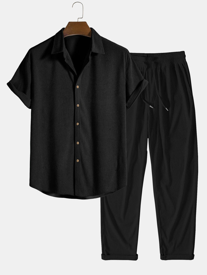 Corduroy overhemd met korte mouwen en rechte corduroy broek