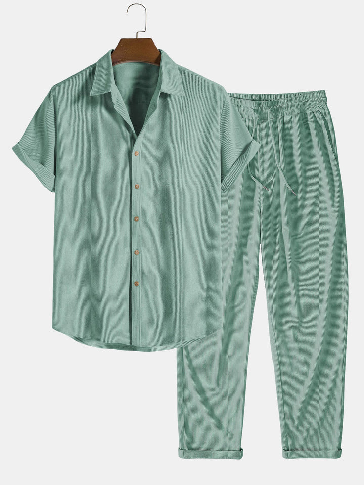 Corduroy overhemd met korte mouwen en rechte corduroy broek