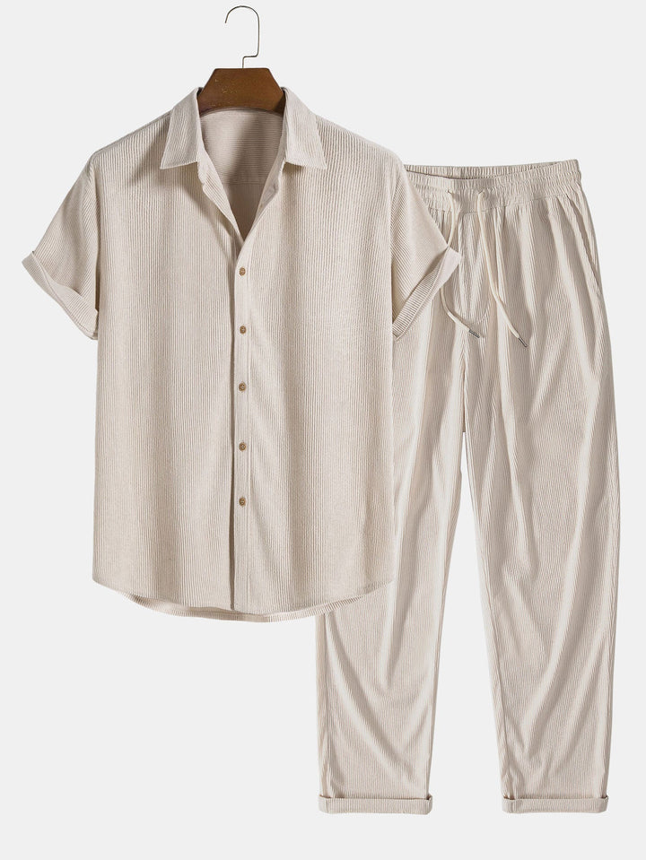 Corduroy overhemd met korte mouwen en rechte corduroy broek