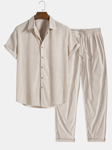 Corduroy overhemd met korte mouwen en rechte corduroy broek