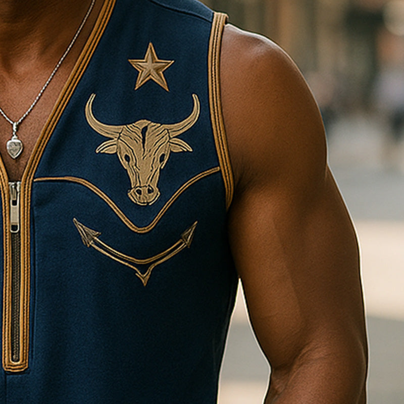 Heren Zomer Westerse Cowboystijl Geborduurde Katoenen En Linnen Tanktop MTA2908E0P