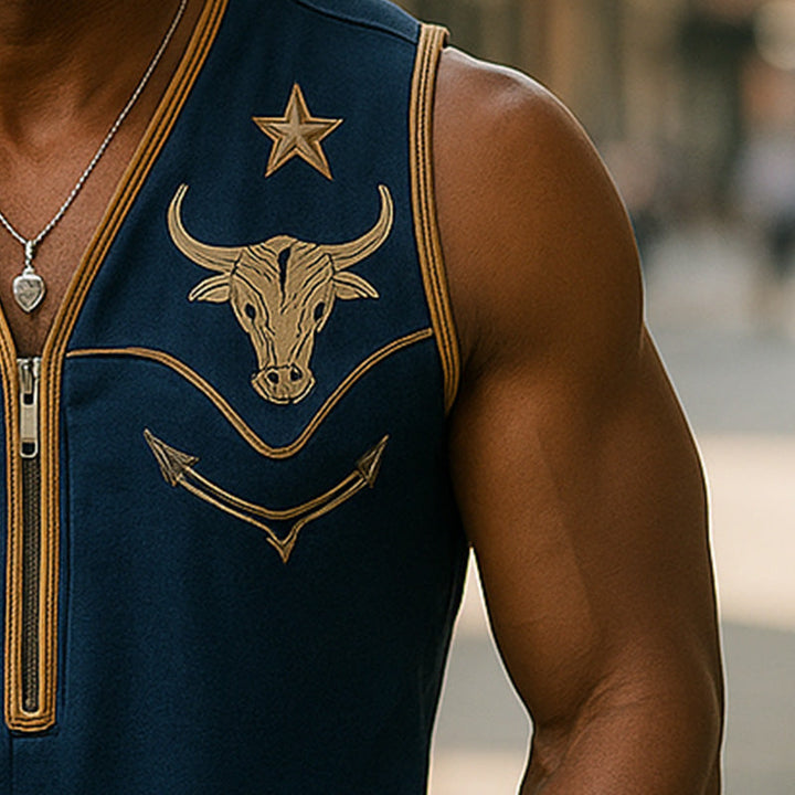 Heren Zomer Westerse Cowboystijl Geborduurde Katoenen En Linnen Tanktop MTA2908E0P