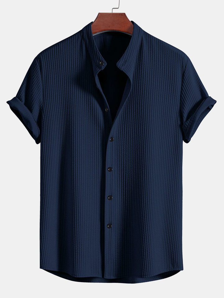 Spier Fit Geribbelde Staande Kraag Shirt