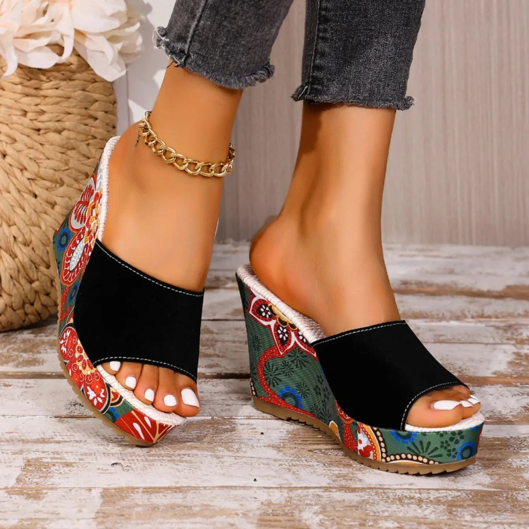 Boheme Fluwelen Wedge Sandalen