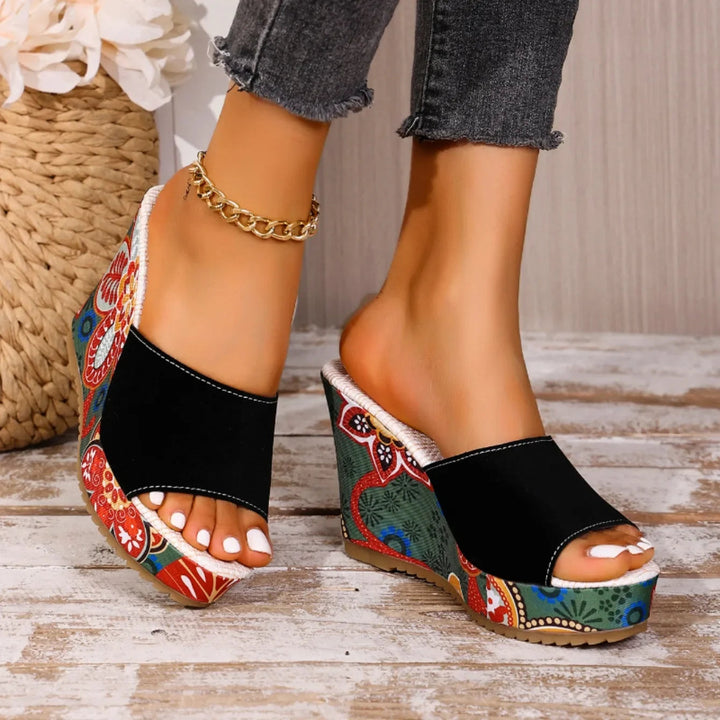 Boheme Fluwelen Wedge Sandalen