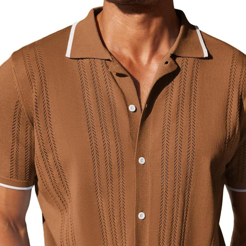 Heren Gebreide Effen Poloshirt met Korte Mouwen