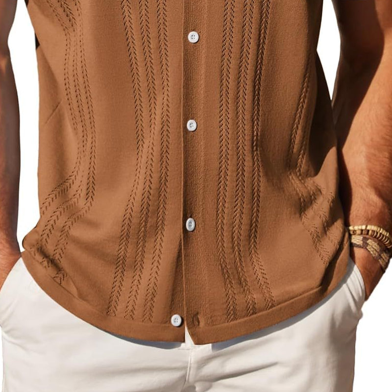 Heren Gebreide Effen Poloshirt met Korte Mouwen