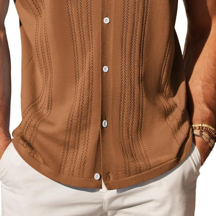 Heren Gebreide Effen Poloshirt met Korte Mouwen