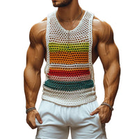【24-uurs verzending】Heren Casual Ronde Hals Kleur Gestreepte Gehaakte Tanktop MTA0774D7M