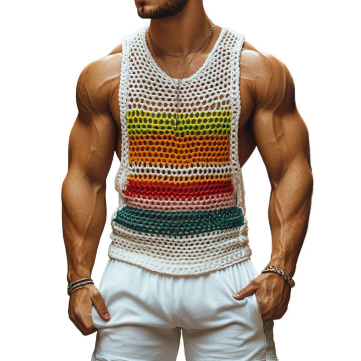 【24-uurs verzending】Heren Casual Ronde Hals Kleur Gestreepte Gehaakte Tanktop MTA0774D7M