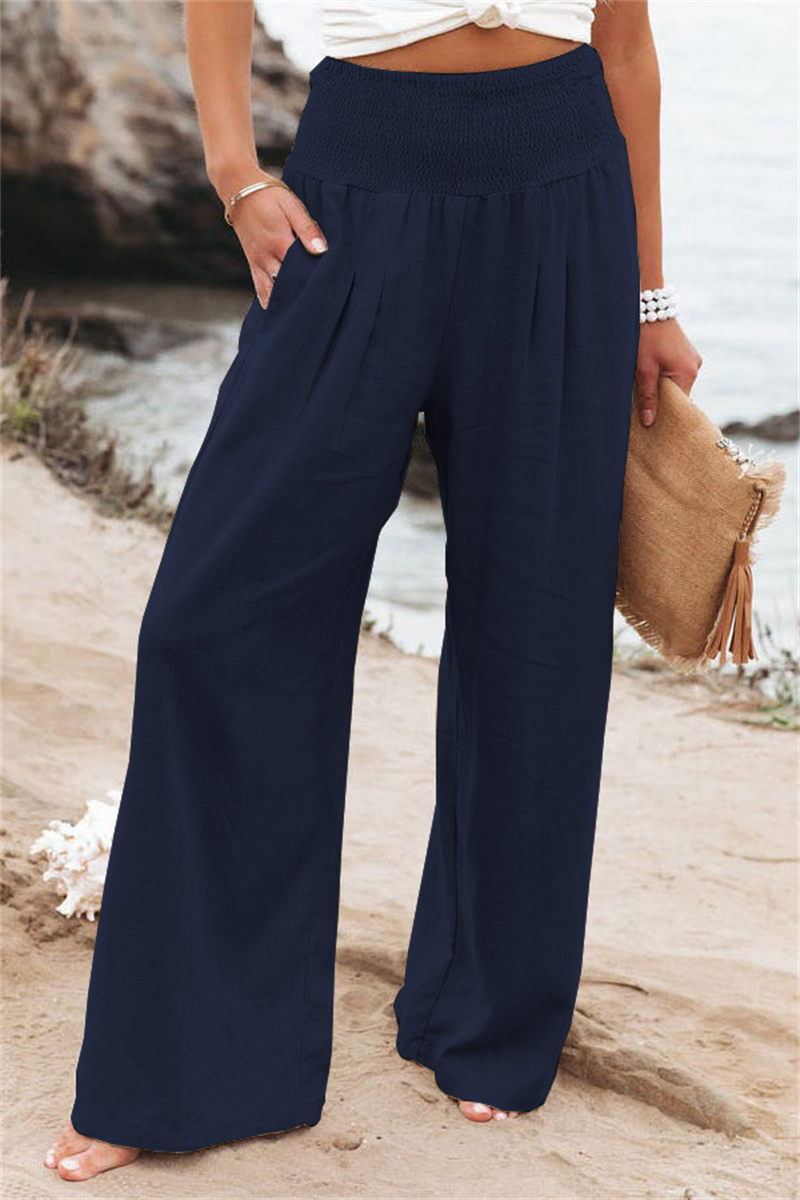 Vrouwen Katoenen en Linnen Elastische Taille Brede Pantalon 