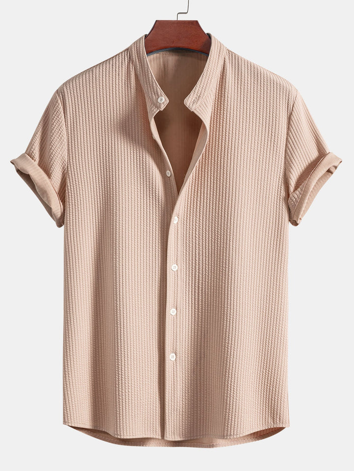 Spier Fit Geribbelde Staande Kraag Shirt