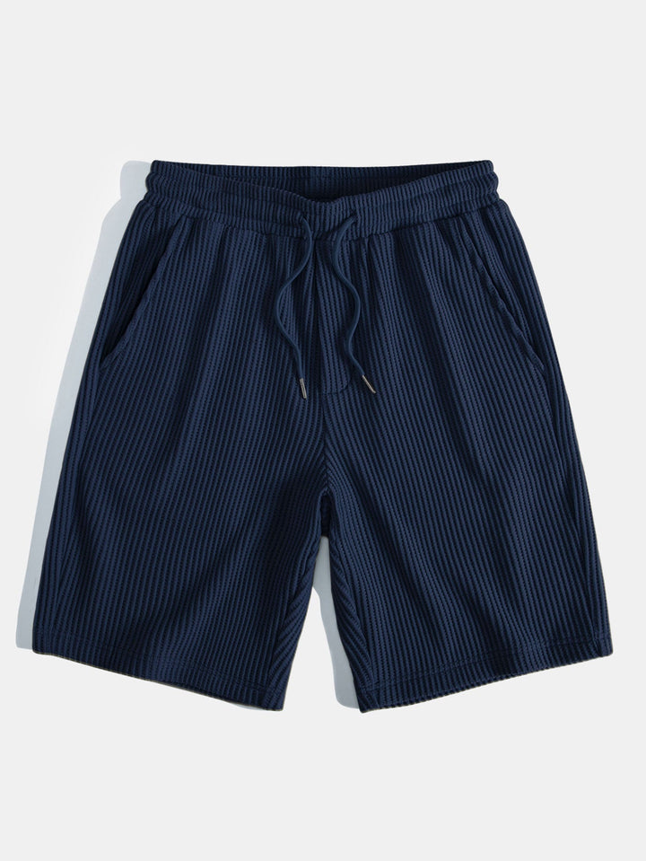 Contrast Wafel T-Shirt Met Zak & Trekoord Gebreide Wafel Shorts
