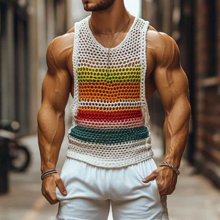 【24-uurs verzending】Heren Casual Ronde Hals Kleur Gestreepte Gehaakte Tanktop MTA0774D7M