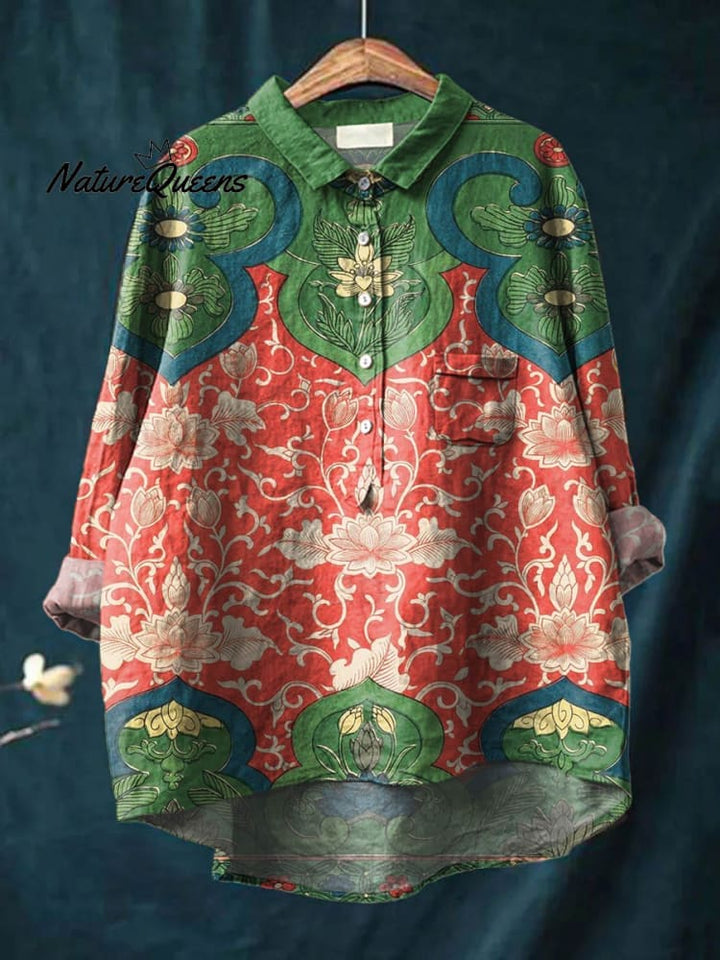 Vrouwen Vintage Bloemen Mooie Kunstafdruk Katoenen Jurk