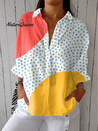 Dames Vintage Abstracte Geometrie Kunstafdruk Casual linnen V-hals shirt 