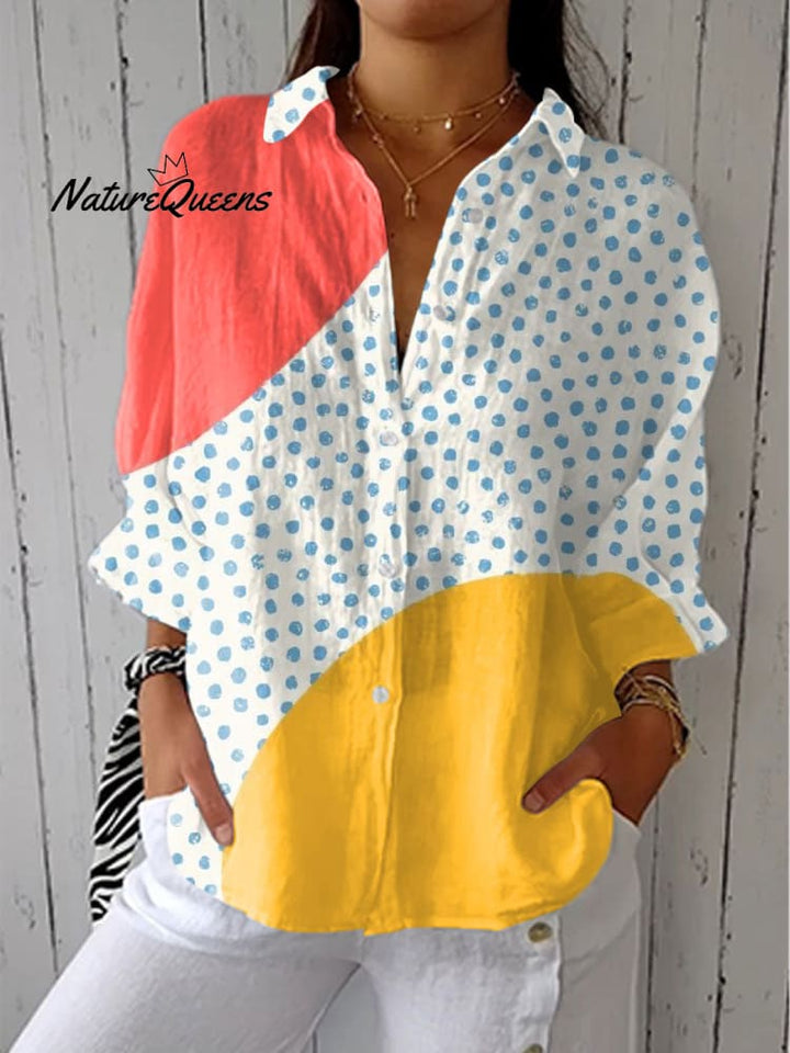 Dames Vintage Abstracte Geometrie Kunstafdruk Casual linnen V-hals shirt 