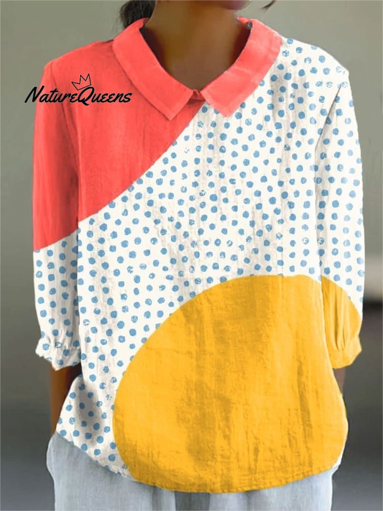 Dames Vintage Abstracte Geometrie Kunstafdruk Casual linnen V-hals shirt 