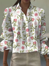 Dames  Vintage bloemenprint casual shirt met korte mouwen van katoen en linnen