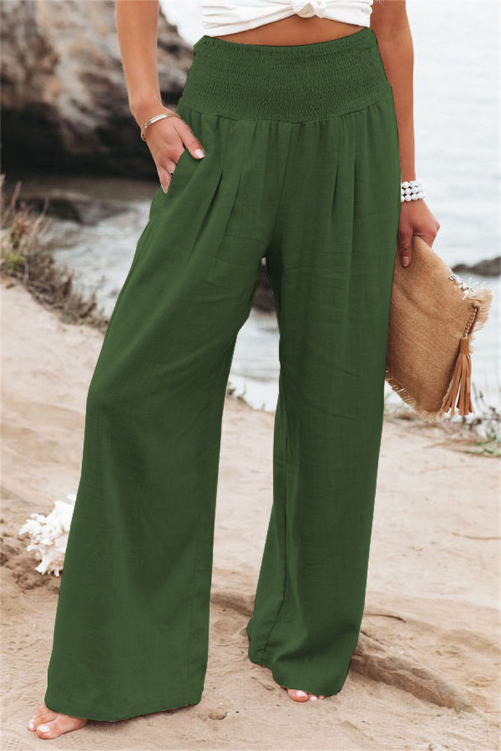 Vrouwen Katoenen en Linnen Elastische Taille Brede Pantalon 