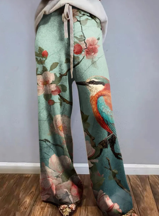 Dames Bloemen Kunst Transparante Katoen En Linnen Casual Broeken 