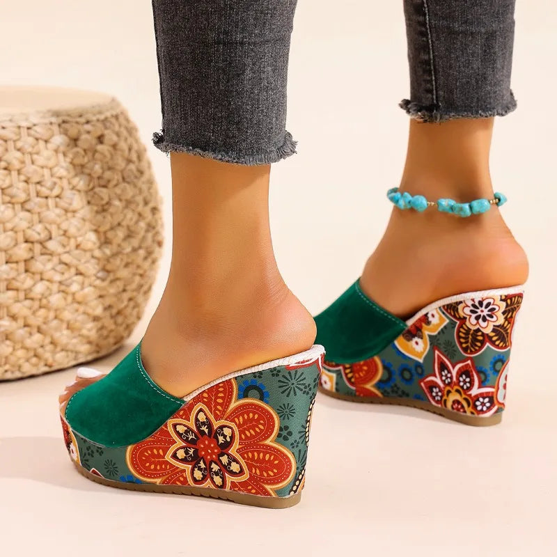Boheme Fluwelen Wedge Sandalen