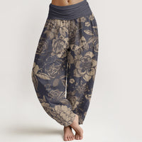 Van Dame Katoenen Casual Pioenbloemen Bladeren Dames Elastische Taille Harem Broek