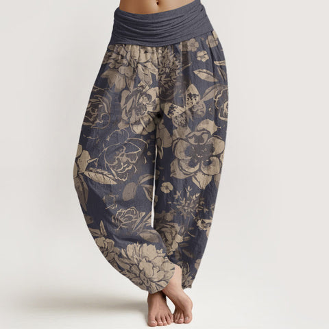 Van Dame Katoenen Casual Pioenbloemen Bladeren Dames Elastische Taille Harem Broek