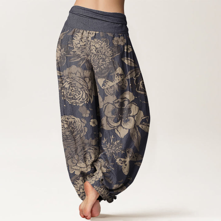Van Dame Katoenen Casual Pioenbloemen Bladeren Dames Elastische Taille Harem Broek