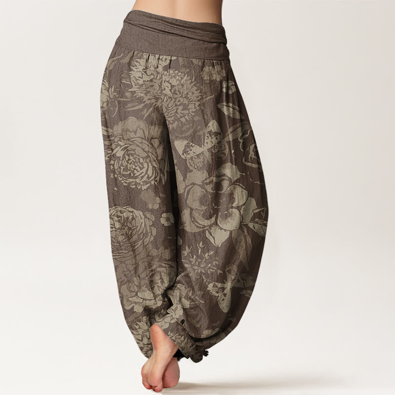 Van Dame Katoenen Casual Pioenbloemen Bladeren Dames Elastische Taille Harem Broek