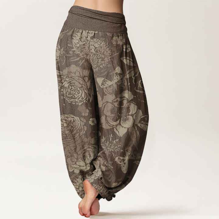 Van Dame Katoenen Casual Pioenbloemen Bladeren Dames Elastische Taille Harem Broek