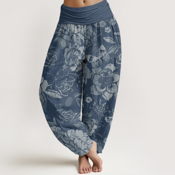 Van Dame Katoenen Casual Pioenbloemen Bladeren Dames Elastische Taille Harem Broek