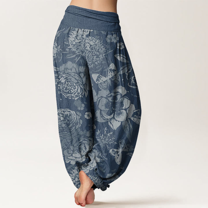 Van Dame Katoenen Casual Pioenbloemen Bladeren Dames Elastische Taille Harem Broek