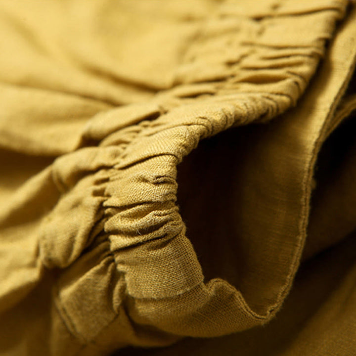 Van Dame Effen Kleur Katoen Linnen Hoge Taille Wijde Pijpen Broek Met Zakken