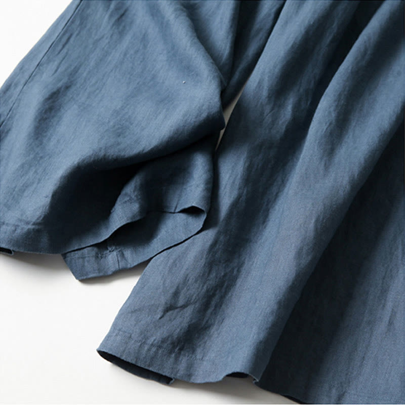 Van Dame Effen Kleur Katoen Linnen Hoge Taille Wijde Pijpen Broek Met Zakken